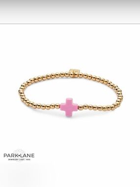Park Lane Gold Beaded Bracelet with Pink Cross Charm - BLESS Bracelet